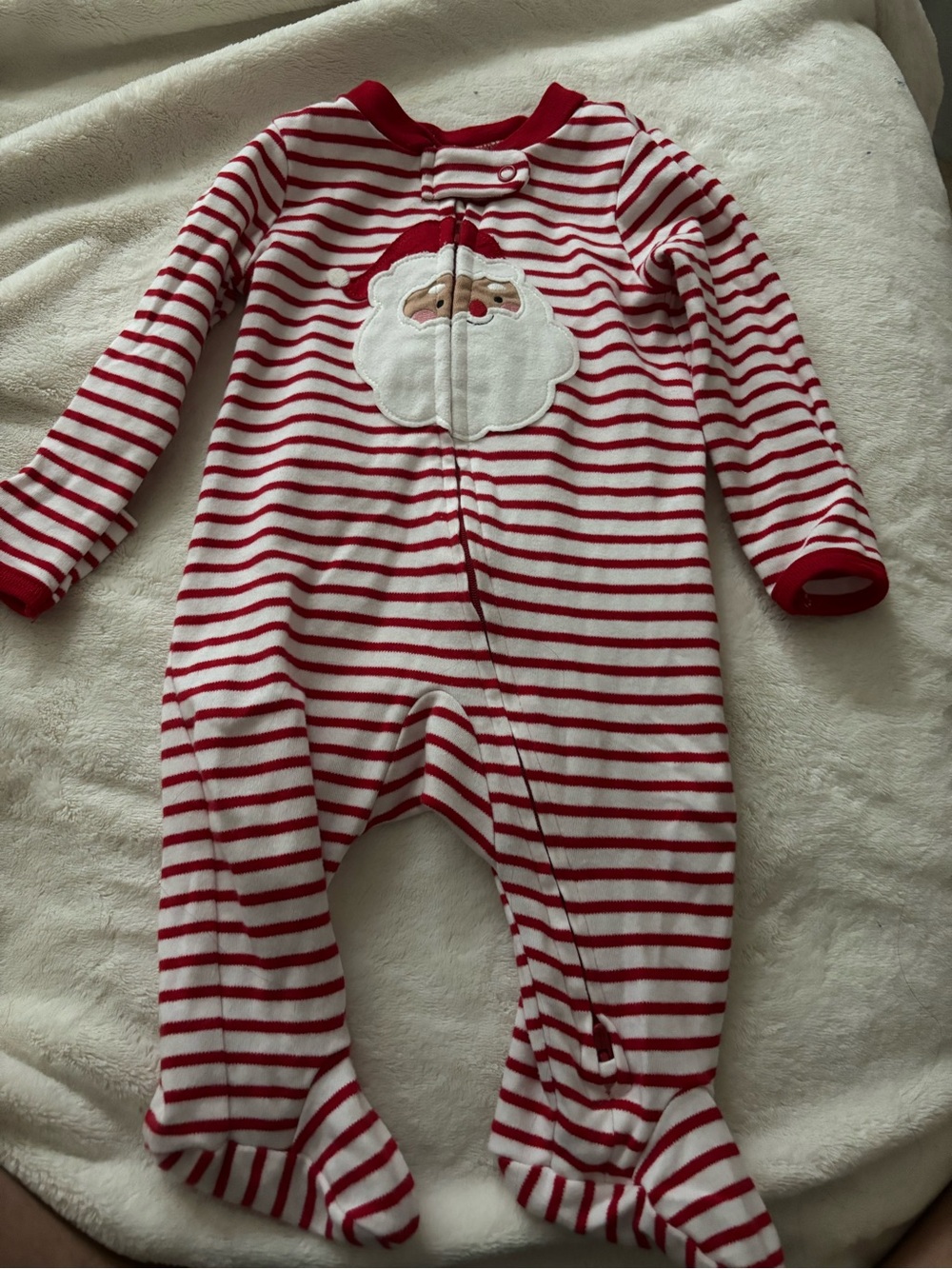 Carter's Red and White Striped Santa Footed One-Piece